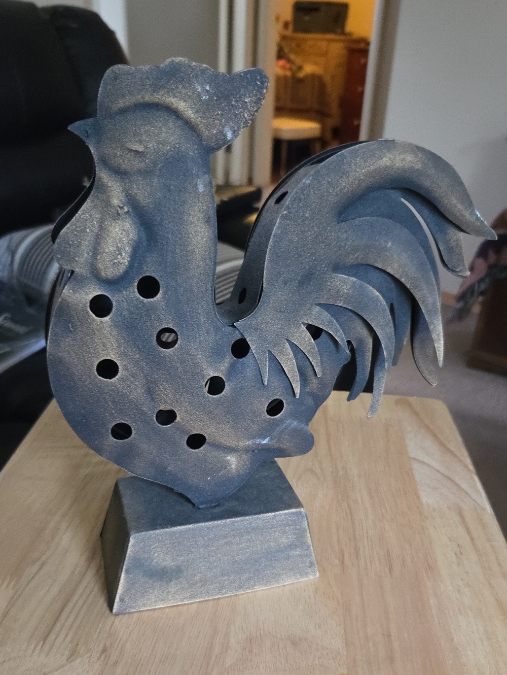 Source Unknown Metallic Blue-Grey Rooster Sculpture